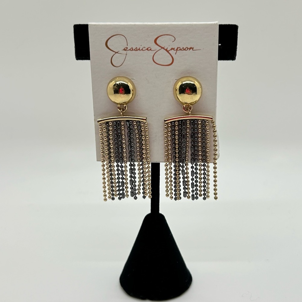 NWT Jessica Simpson Gold and Gunmetal Dangle Earrings